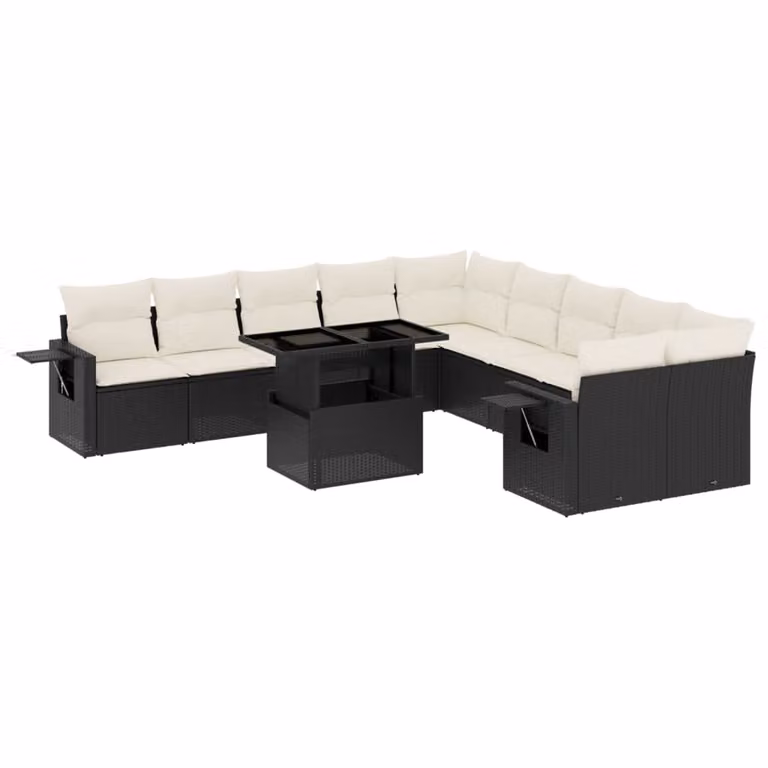 Set Divani da Giardino 11 pz con Cuscini in Polyrattan Nero