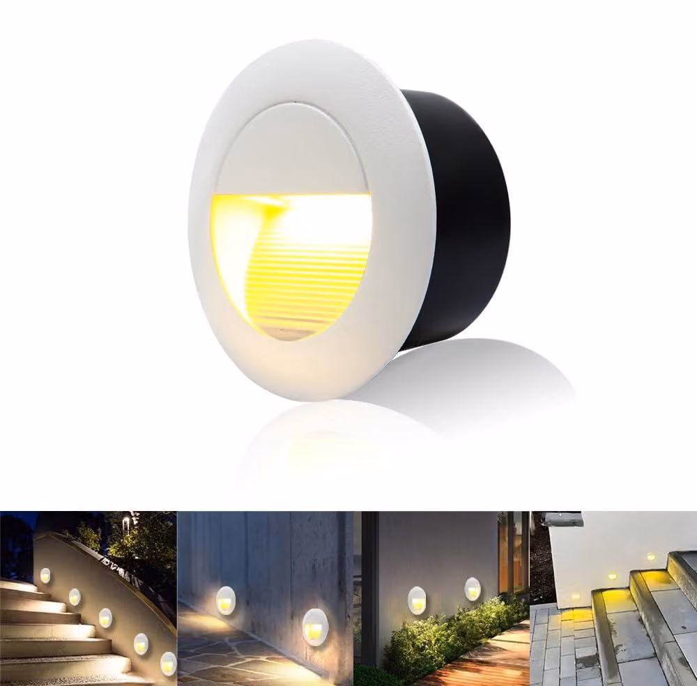 Illuminazione per scale, 3W, 230V, rotonda, diametro 65mm, alluminio, grado di protezione IP65, luce bianco caldo