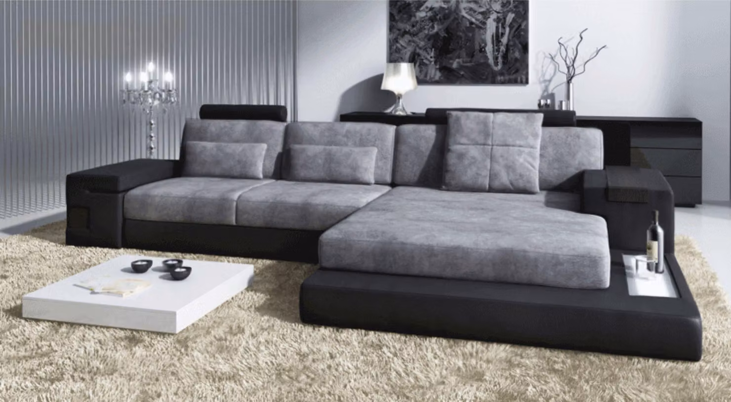 Ecksofa Wohnzimmer L-Form Polster Sofa TextilLeder Design Modern Style