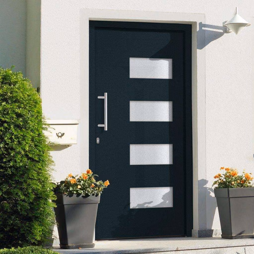 vidaXL Porta d'Ingresso Moderna in Alluminio e Plastica, Colore Antracite, L: 110 cm, H: 210 cm