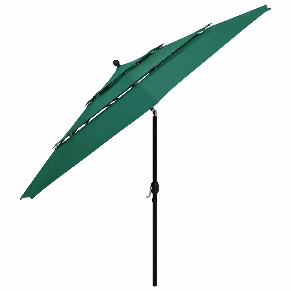 Ombrellone da giardino a 3 livelli con palo in alluminio e copertura in poliestere verde, diametro 3,5 m, altezza: 260 cm – 2