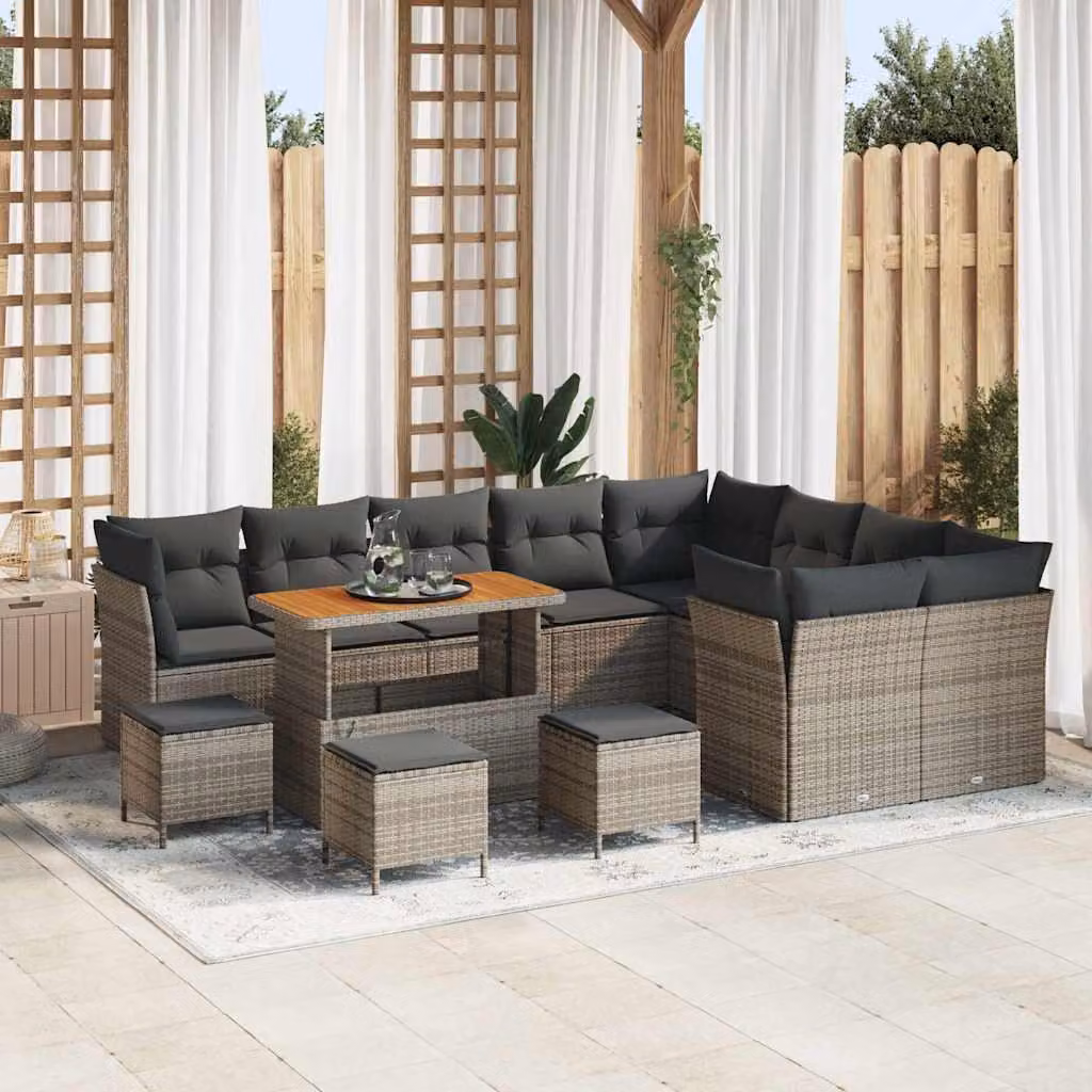 Maison Exclusive - Set da giardino composto da 13 pezzi, divano, colore grigio, realizzato in rattan sintetico