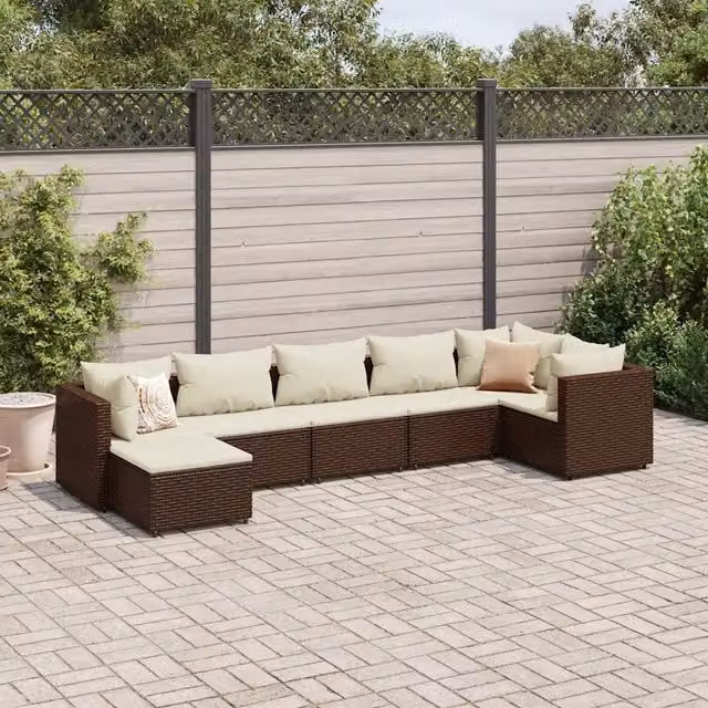 Set Divani da Giardino 7 pz con Cuscini in Polyrattan Marrone 3308225