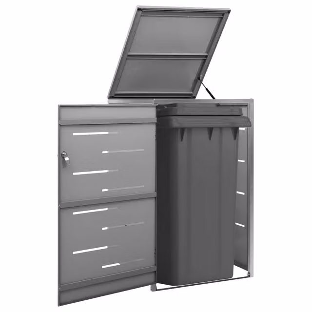 Copribidone per spazzatura singolo Videx in acciaio inox e acciaio zincato, colore antracite o grigio, H: 115 cm, L: 69 cm, P: 77,5 cm