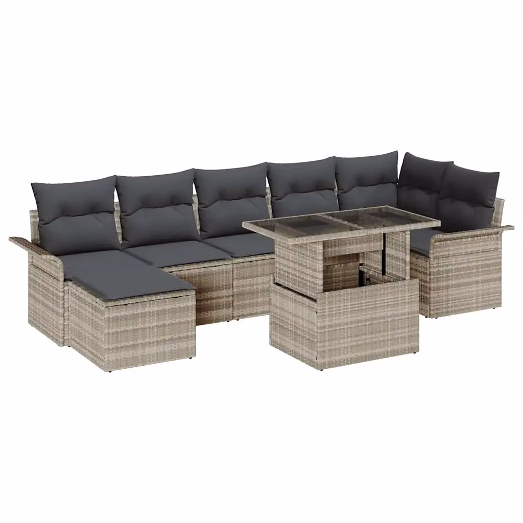 Set Divano da Giardino a L vidaXL 8 pz Grigio con Cuscini e Tavolino da Esterno – 1