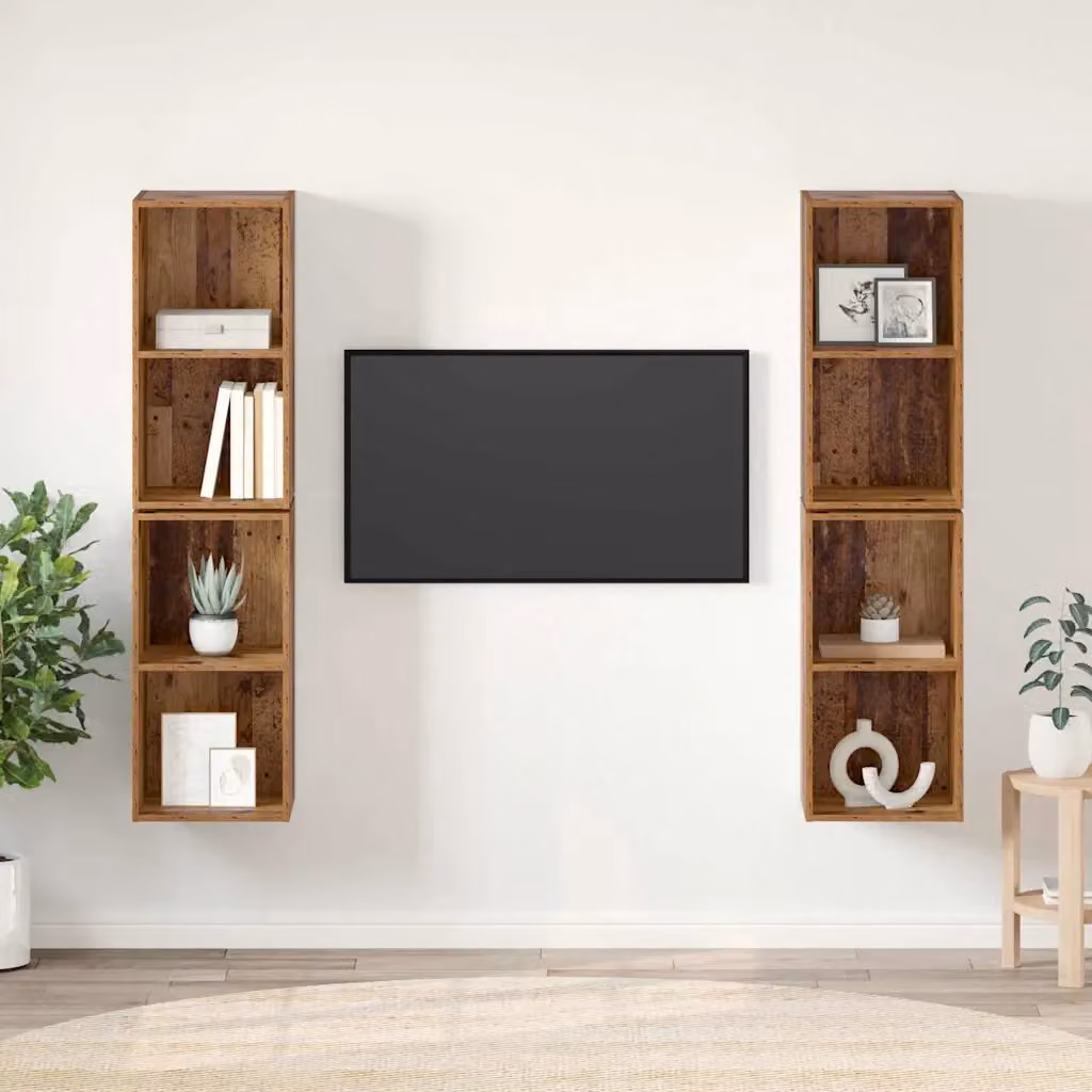 Set di 4 mobili TV vidaXL in legno effetto rovere rustico marrone L/P/H: 37 x 37 x 72 cm – 1