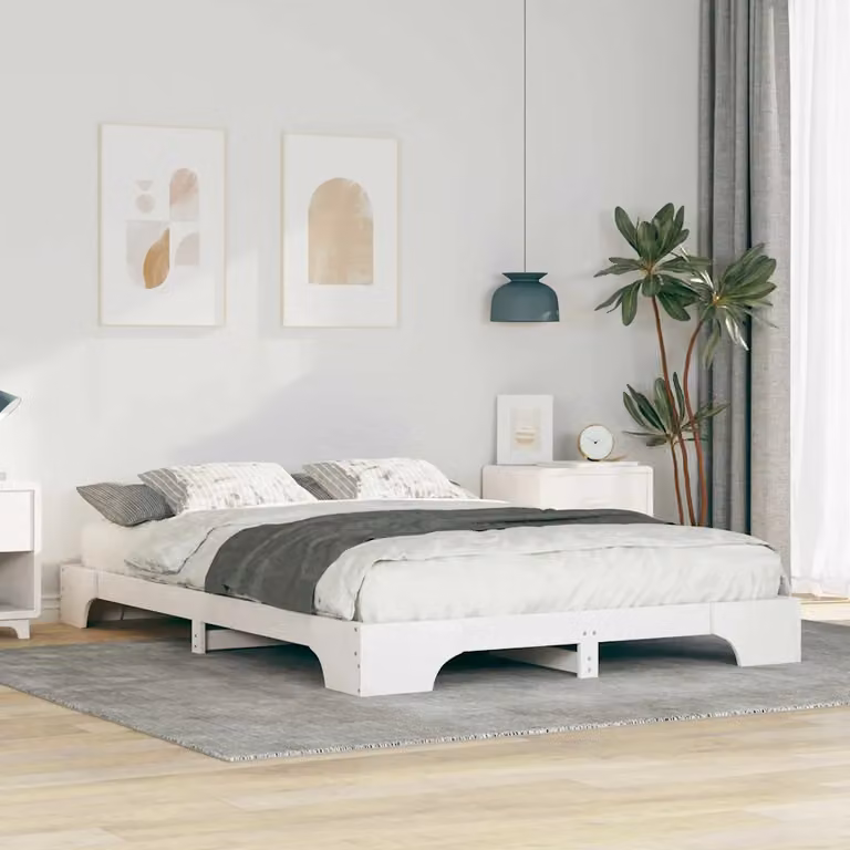 Struttura del letto moderna vidaXL in pino massello bianco con doghe in legno