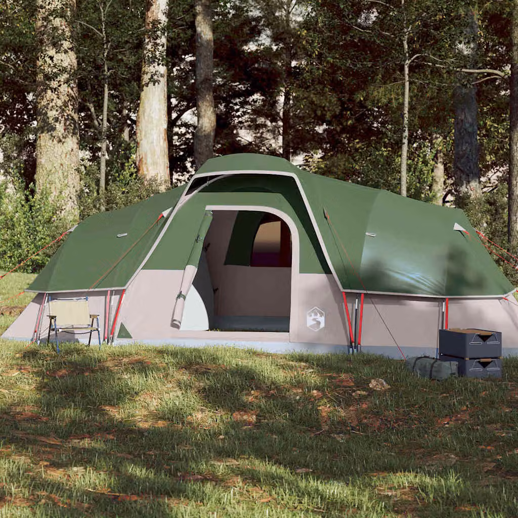 Tenda Familiare a Cupola vidaXL per 11 Persone, Verde, Impermeabile in Poliestere e Fibra di Vetro