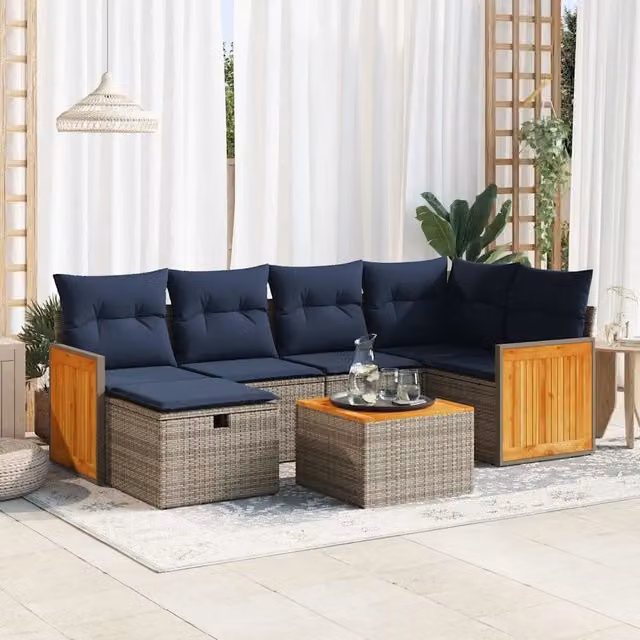 Set Divani da Giardino 7 pz con Cuscini Grigio in Polyrattan 3326037