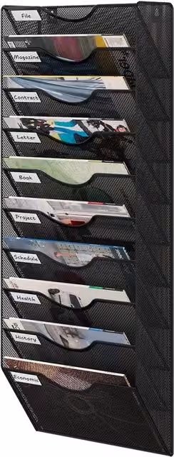 Hanger per documenti 10 posizioni, A4, metallo, per muro, tabelle per pubblicità, dispenser per brochure, nero