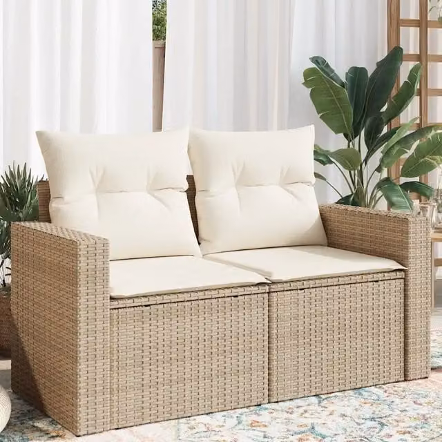 Divano da giardino a 2 posti vidaXL in polyrattan beige con cuscini inclusi e coperture rimovibili