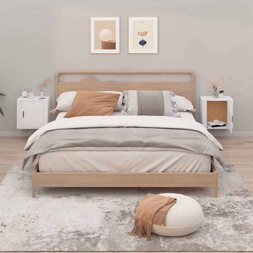 Set di 2 comodini da muro vidaXL in bianco lucido L 50 cm, P 30 cm, H 47 cm