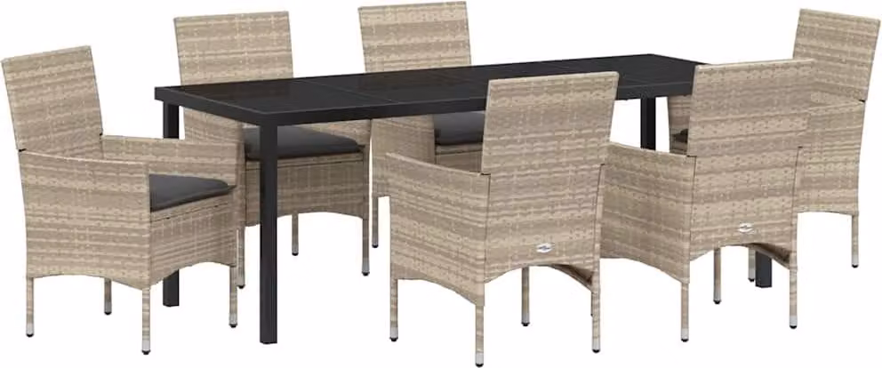 Set da Pranzo per Giardino 7 pcs Grigio chiaro polyrattan
