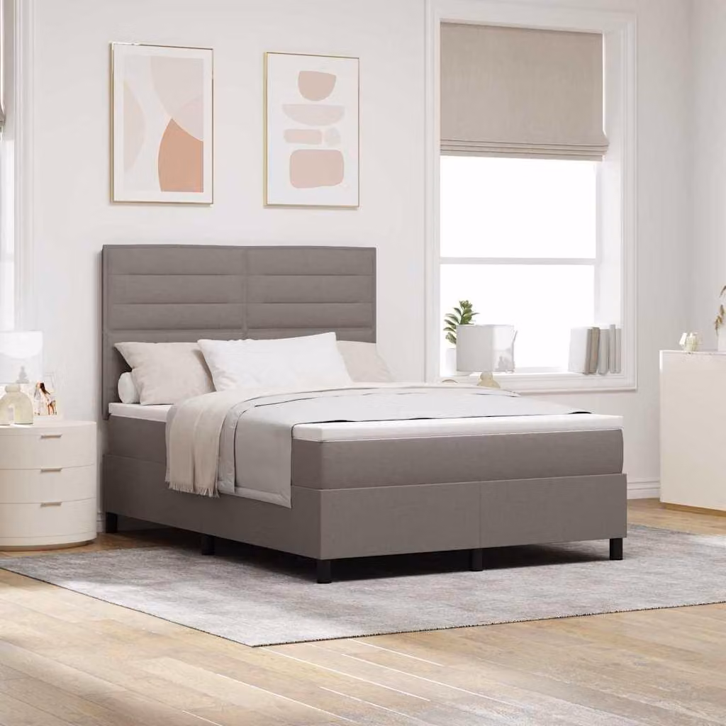 Maison Exclusive - Letto boxspring con strisce luminose a LED, color taupe, 140 x 200 cm, rivestimento in tessuto