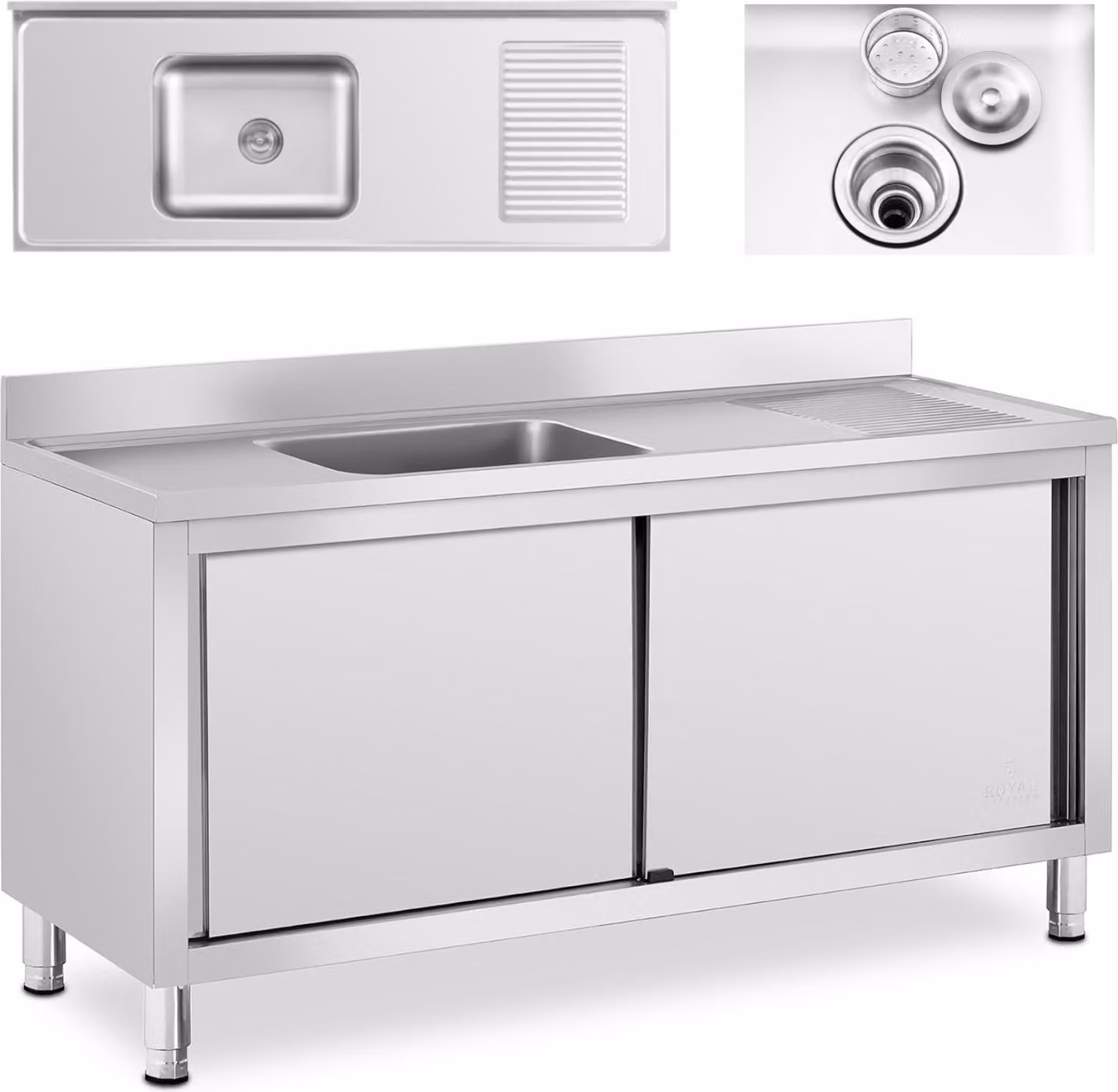 Expondo Royal Catering Mobile lavello - 1 vasca - - Acciaio inox - 160 x 60 cm