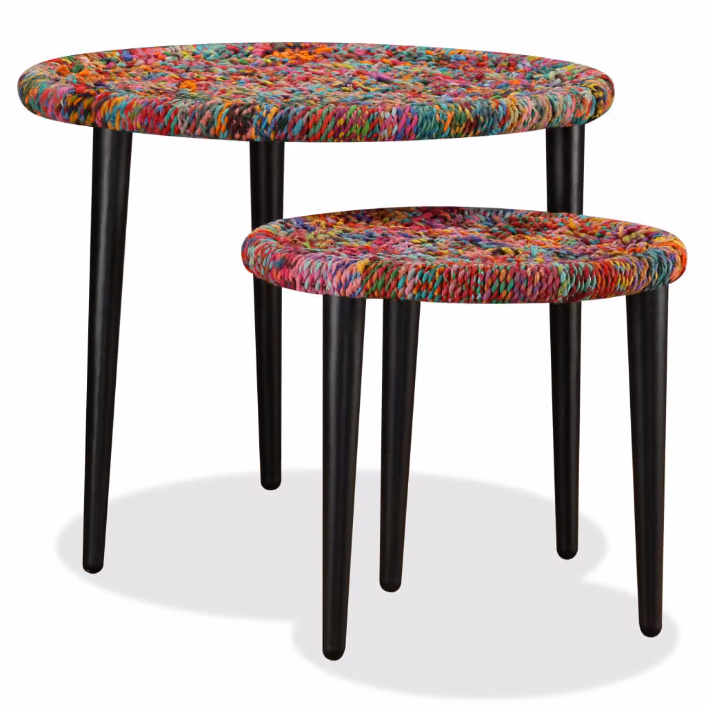 Set Tavolini Salotto 2 pz con Dettagli Chindi Onde Multicolore