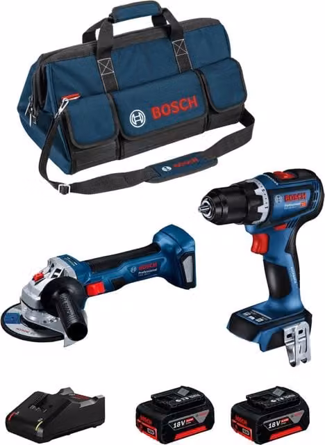 Kit Bosch BK2019BAG con Avvitatore GSR 18V-90 C, Smerigliatrice GWS 18V-7, 2 Batterie da 5,0 Ah e Caricatore GAL18V-40 in Blu