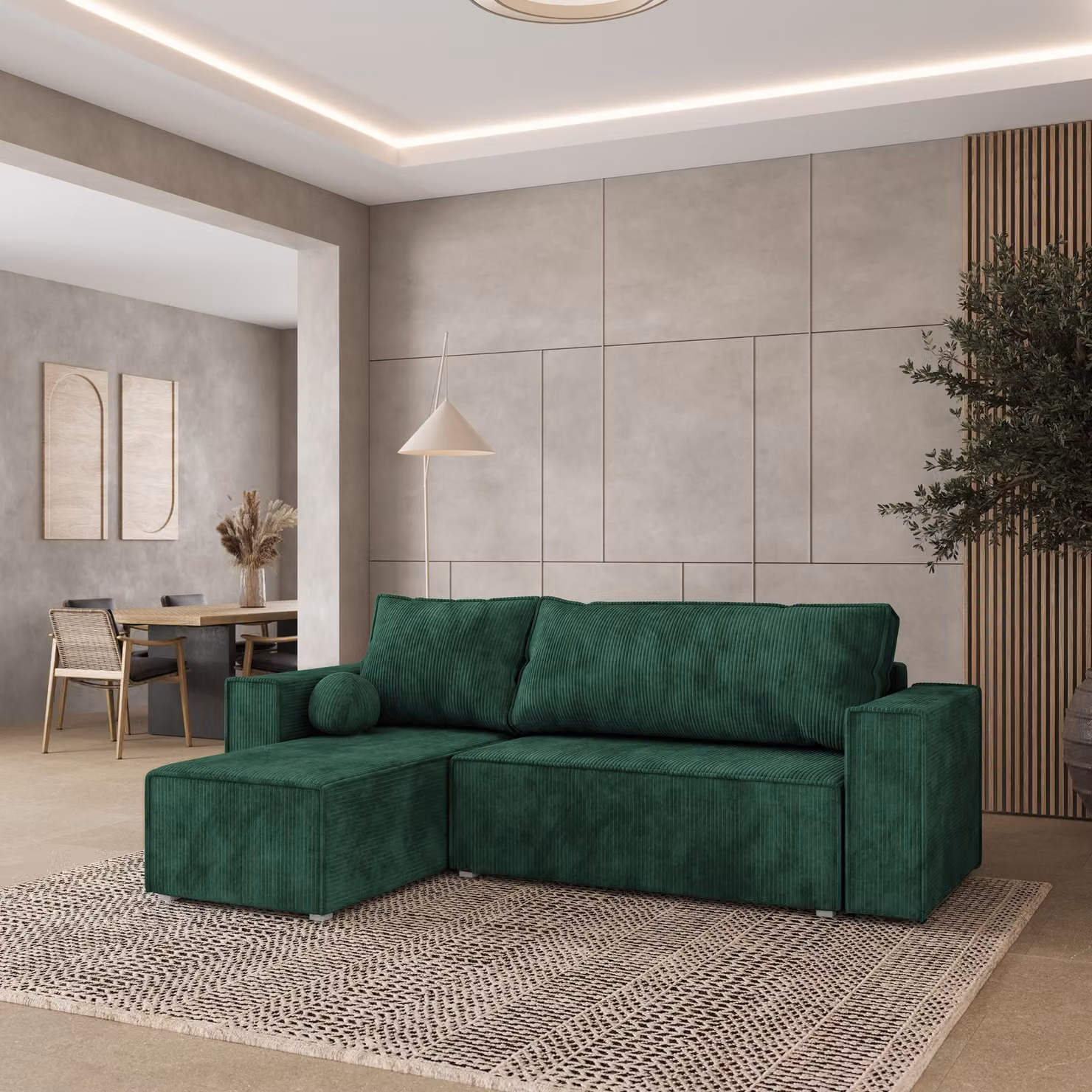 Divano angolare Masseno RAVELO P con funzione letto a L, divano con box letto, divano da salotto, divano, divano, divano letto, set di divani - verde, POSO 14