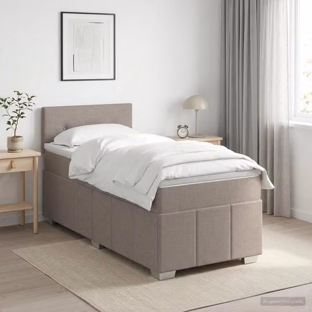 Letto box spring con materasso ibrido vidaXL in tessuto Tortora L/P: 100 x 200 cm – 1