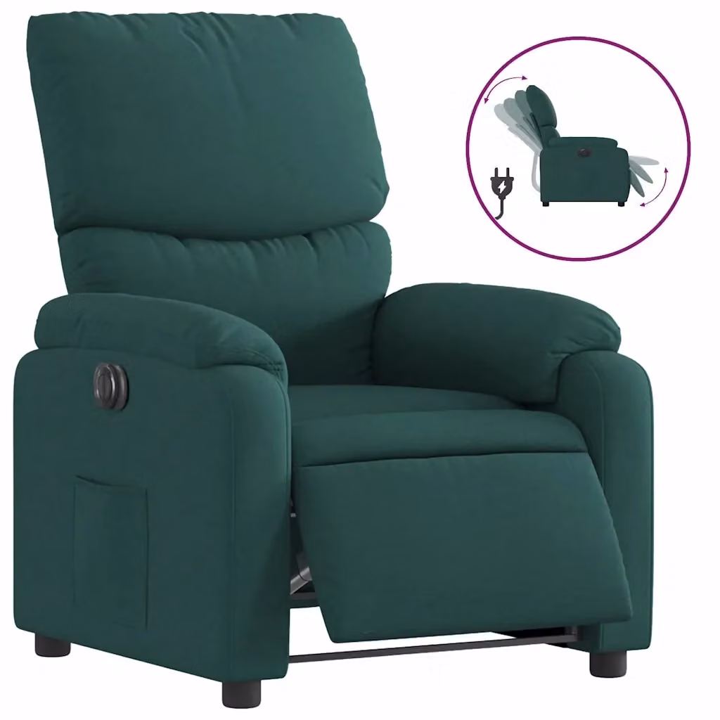vidaXL Poltrona Elettrica Reclinabile in Tessuto Verde Scuro con Braccioli – 2