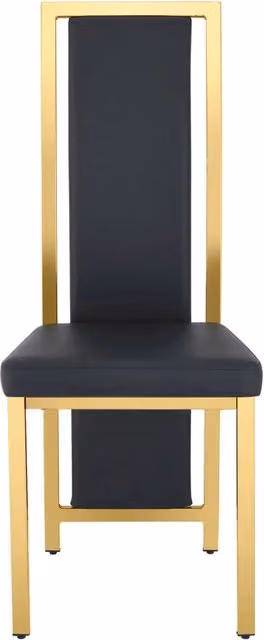 Set di 2 Sedie da Pranzo Minimaliste con Bordo Dorato, Rivestimento in Pelle PU Nera e Struttura Metallica Lucida, Altezza 109 cm