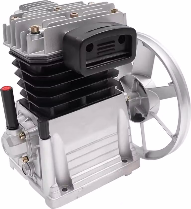 Testa compressore aria - Pompa compressore a doppio cilindro - Motore a benzina, 3 CV, 960 giri/min, 420 l/min, max 10 bar, con silenziatore - Argento