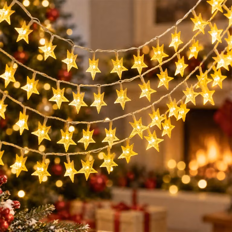 Catena luminosa a LED a forma di stella, 100 LED, 10 metri, 8 modalità, alimentazione a batteria