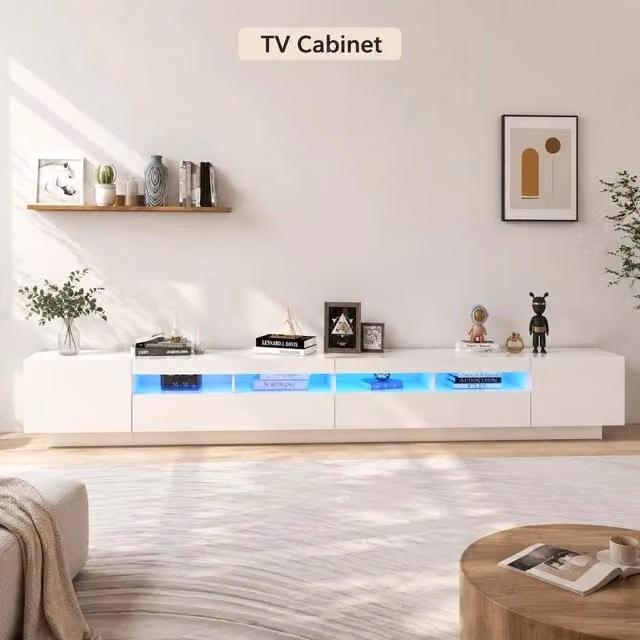 TV Cabinet With LED Lights White 300x35x40 Cm