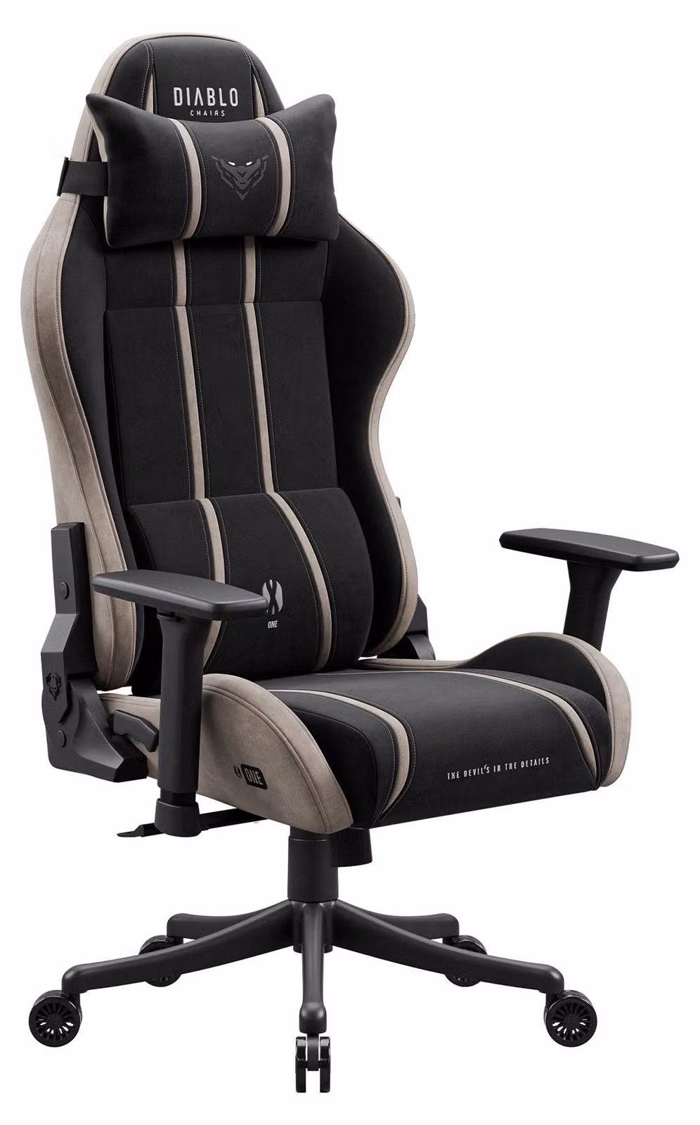 Sedia da gaming Diablo Chairs X-One 2.0 in tessuto, sedia da ufficio ergonomica, sedia girevole nera e beige, taglia Small