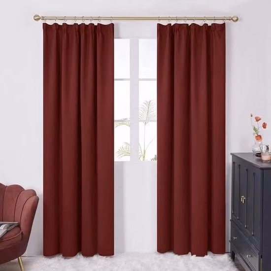 Set di 2 tende oscuranti Deconovo in poliestere rosso, termoisolanti e fonoassorbenti, con piega a nastro, L: 140 cm, H: 290 cm