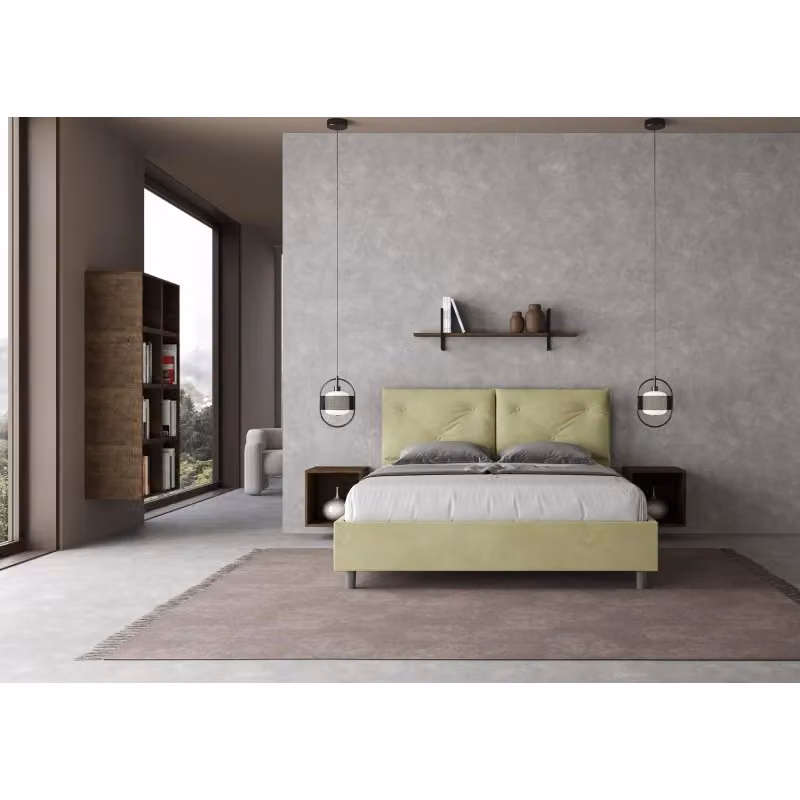 Letto matrimoniale alla francese Ityhome imbottito in microfibra verde L/P: 150 x 200 cm – 2