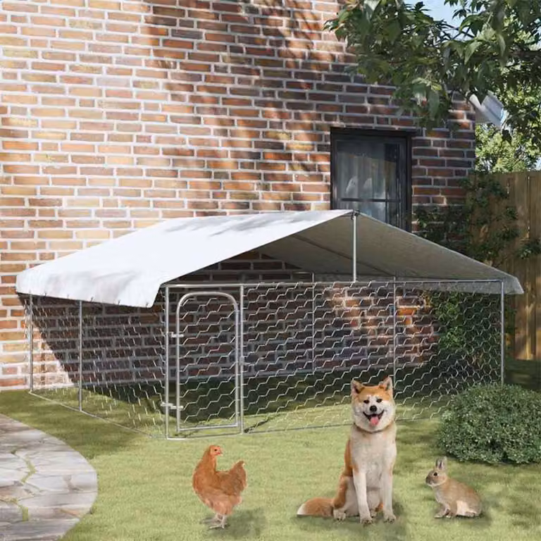 Gabbia per cani da esterno con tetto vidaXL, colore argento, L 300 cm x P 300 cm x H 150 cm