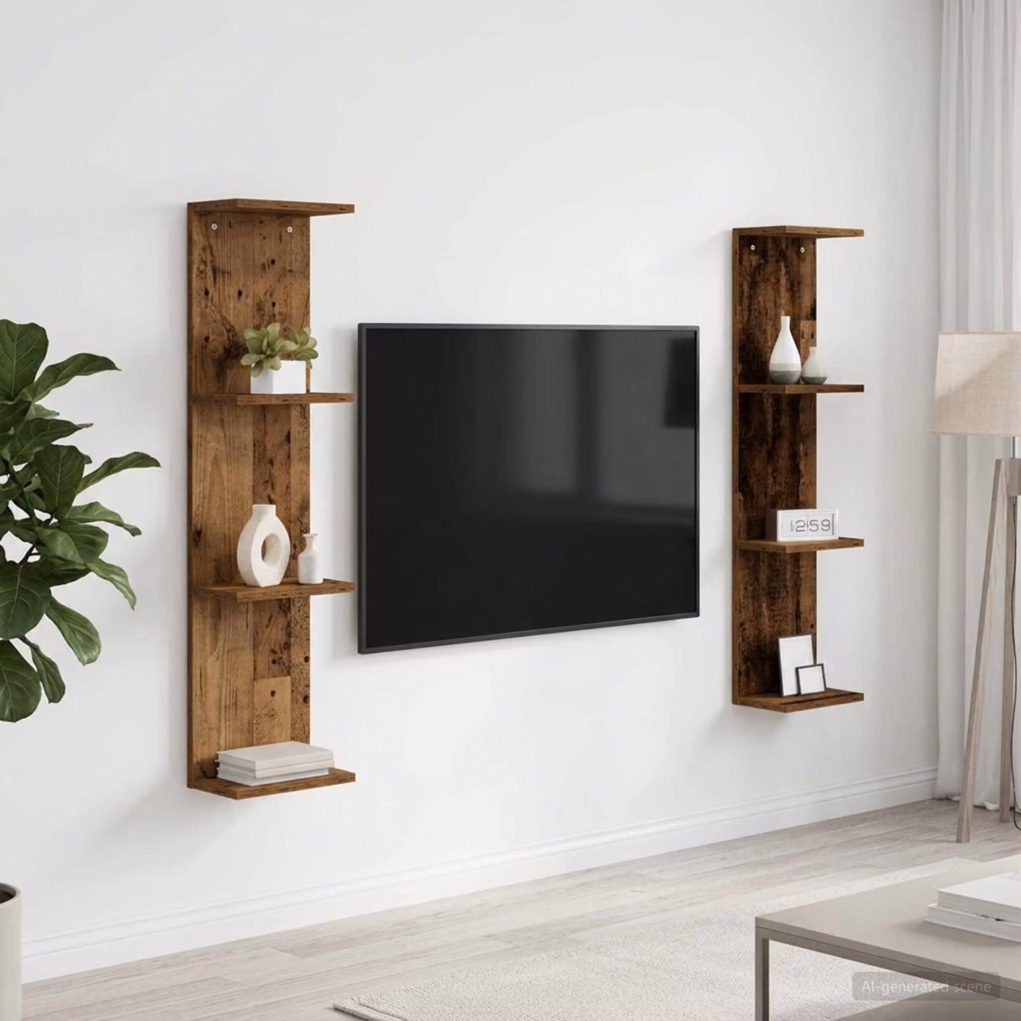 Set di 2 scaffali da parete vidaXL in legno color marrone, design moderno per soggiorno, L/P/H: 25 x 15 x 100 cm