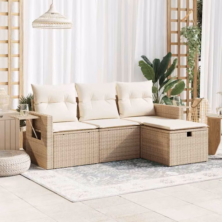 Maison Exclusive - Set Divano da Giardino 4 pz con Cuscini Beige in Polyrattan