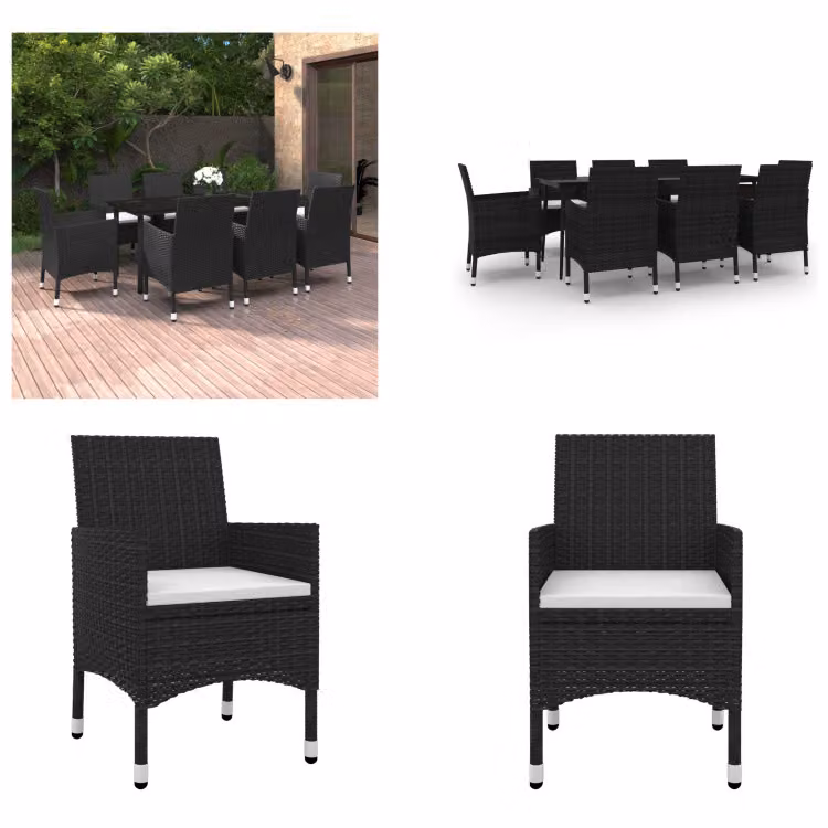 vidaXL Set da pranzo da giardino 9 pezzi con cuscini in polirattan e vetro - Set da pranzo da giardino - Set da pranzo da giardino - Set da pranzo da esterno - Tavolo e sedie da giardino