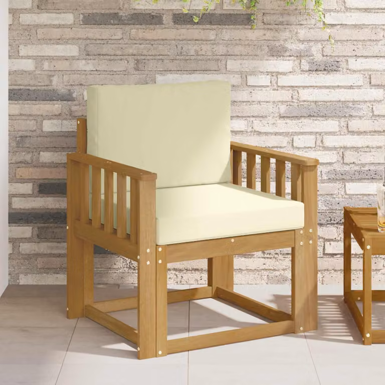 Divano da esterno moderno vidaXL in legno di acacia con tessuto bianco e beige