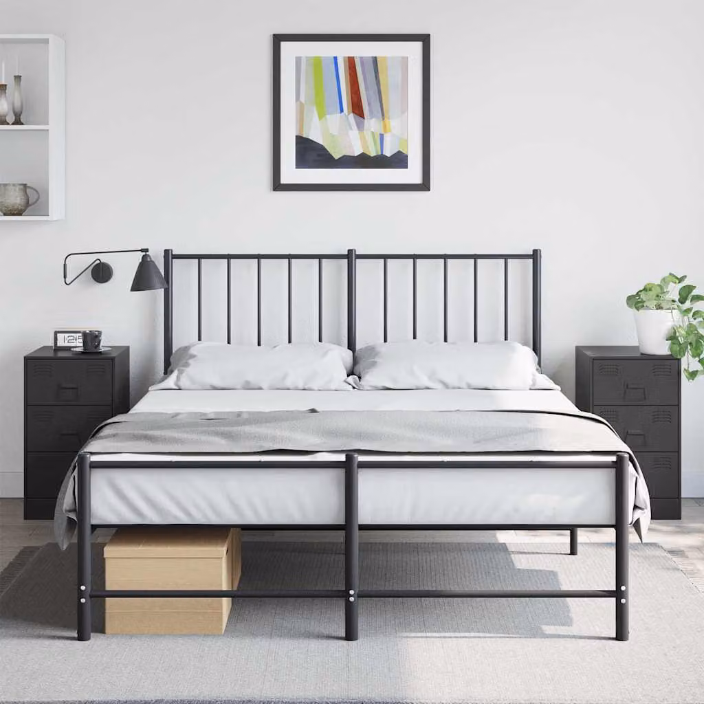 Set di 2 comodini vidaXL in metallo neri, design moderno, L 34,5 cm x P 39 cm x H 62 cm