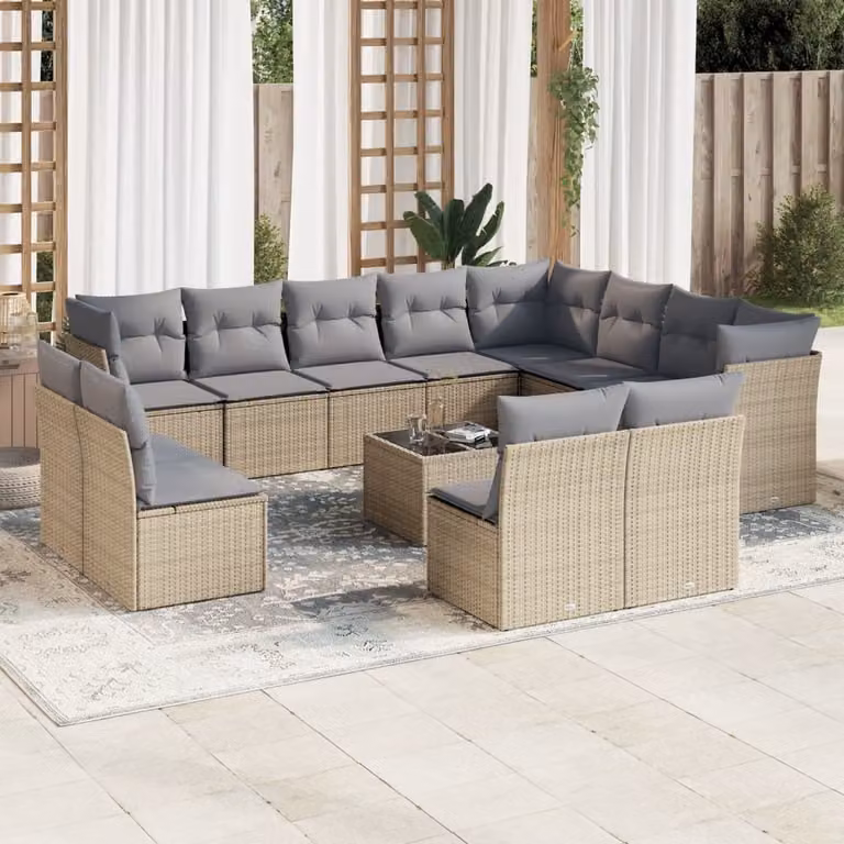 Maison Exclusive - Set di divani da giardino 13 pezzi con cuscini in polyrattan beige