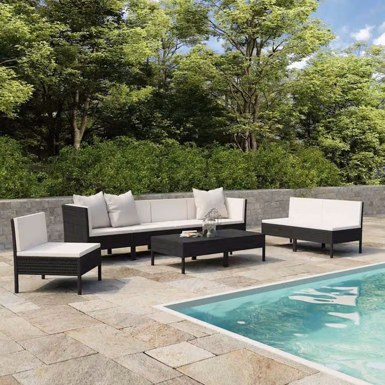 vidaXL Set Divani da Giardino a L con Cuscini e Tavolino, 9 Pezzi, Polyrattan e Metallo, Nero e Bianco