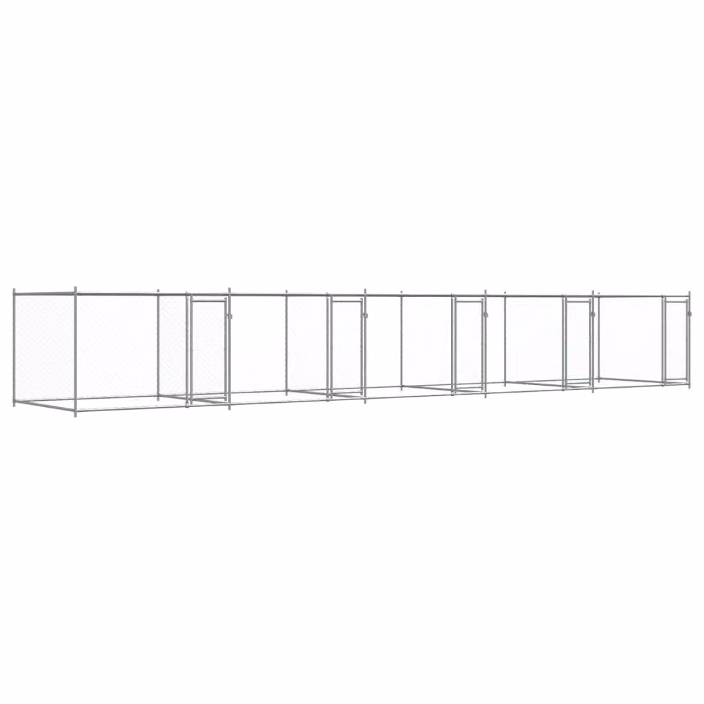 Gabbia per Cani con Porte Grigia 10x2x1,5 m in Acciaio Zincato