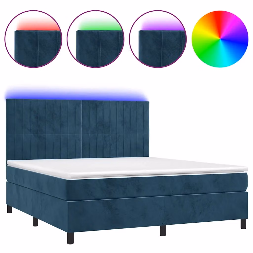 vidaXL Letto Ibrido con Materasso e Illuminazione LED Blu e Bianco L/P/H: 160 x 200 x 203 cm – 2