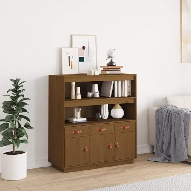 Credenza-Buffet-Armadio da cucina ambra 100x40x108,5 cm in Legno Massello di Pino