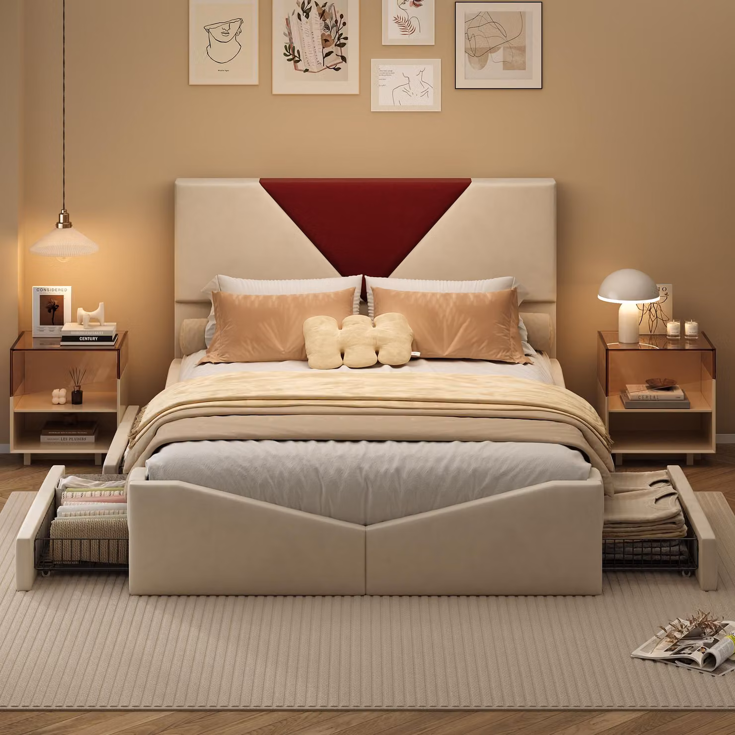 ProximaX Pratico letto matrimoniale 160x200 cm con cassetti integrati per riporre gli oggetti e mantenere in la camera da letto, beige