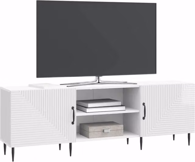 Mobile TV moderno Design In bianco lucido L: 150 cm, P: 31 cm, H: 50 cm