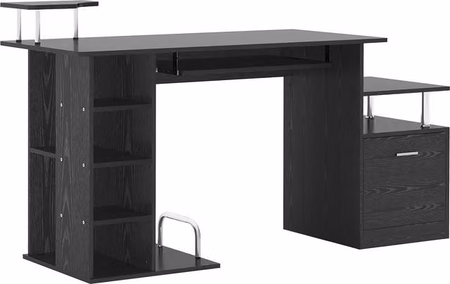 Scrivania PC Moderna HOMCOM in Legno Nero per Casa o Ufficio, L: 152 cm, P: 60 cm, H: 88 cm