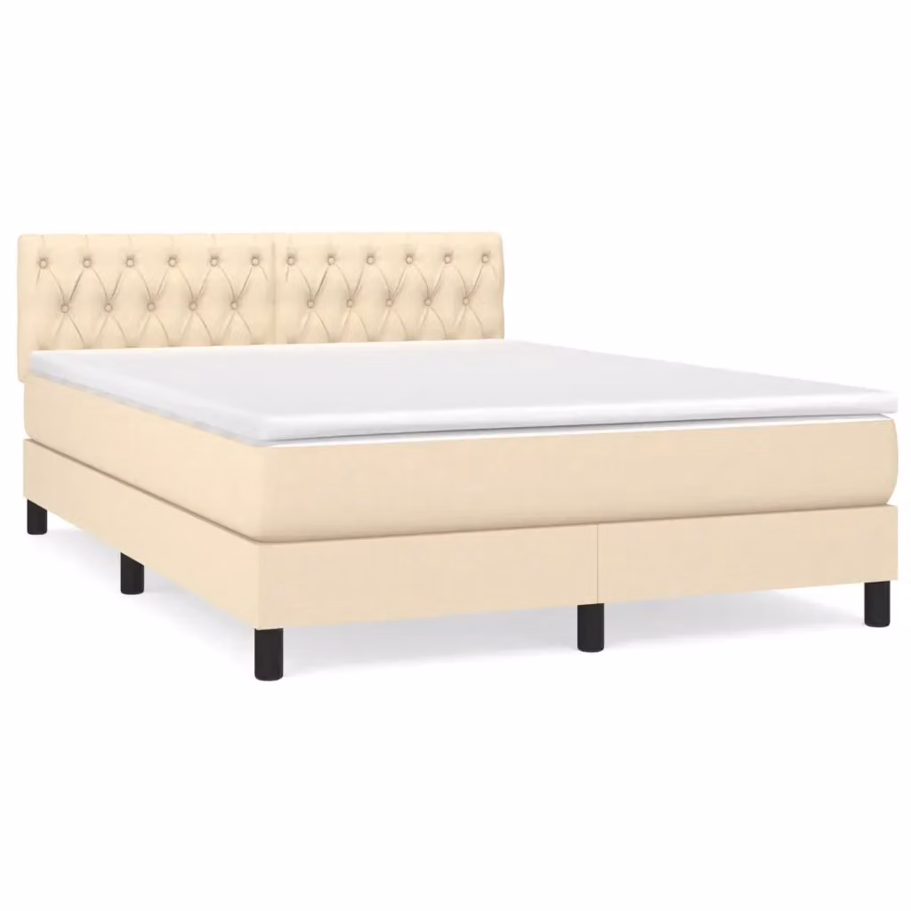 vidaXL Giroletto a Molle Ibrido con Materasso in Tessuto Beige e Bianco L/P/H: 140 x 200 x 88 cm – 2