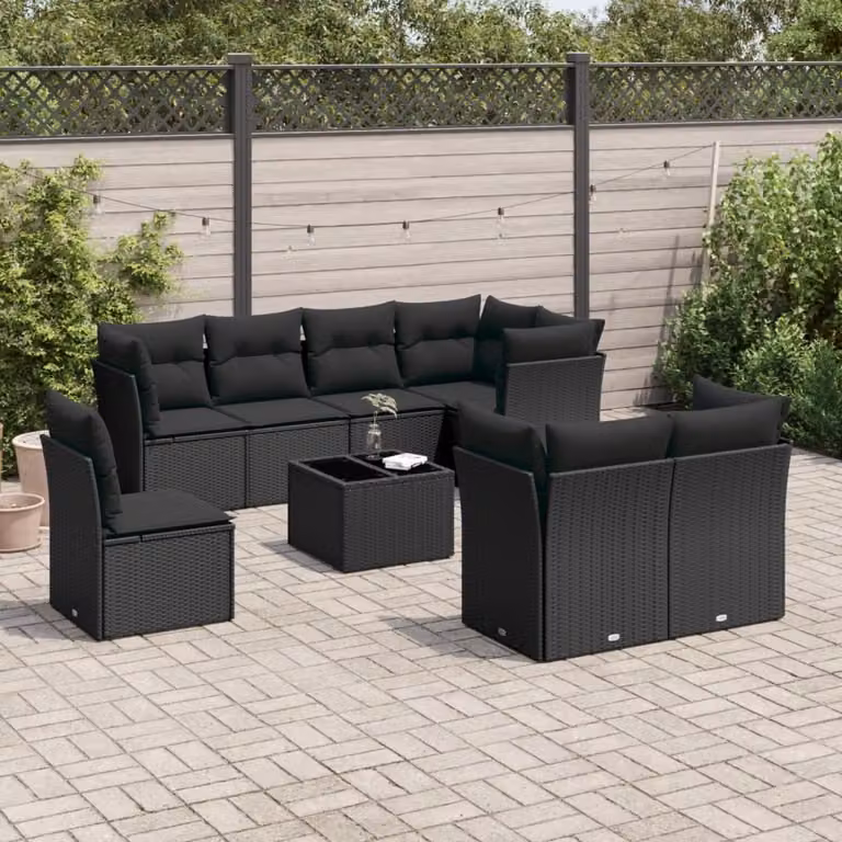 Maison Exclusive - Set da giardino 9 pezzi con cuscini in polyrattan nero