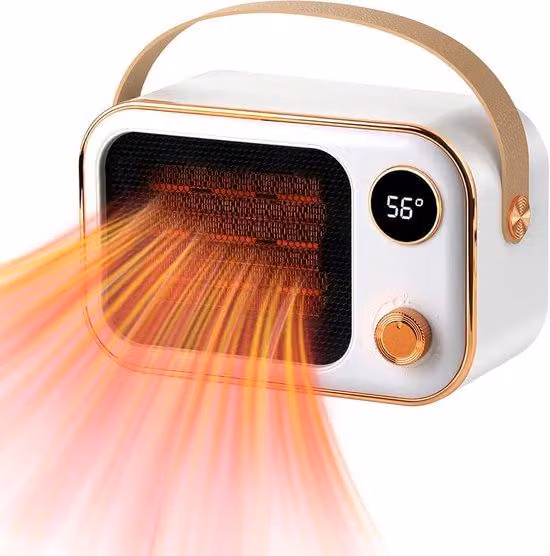 Stufa elettrica - 1200 W Mini - Riscaldamento in Vetroceramica - Regolazione della temperatura - 2 velocità - Protezione contro il surriscaldamento - Miniaturizzata - Per l'ufficio e la casa - Bianca