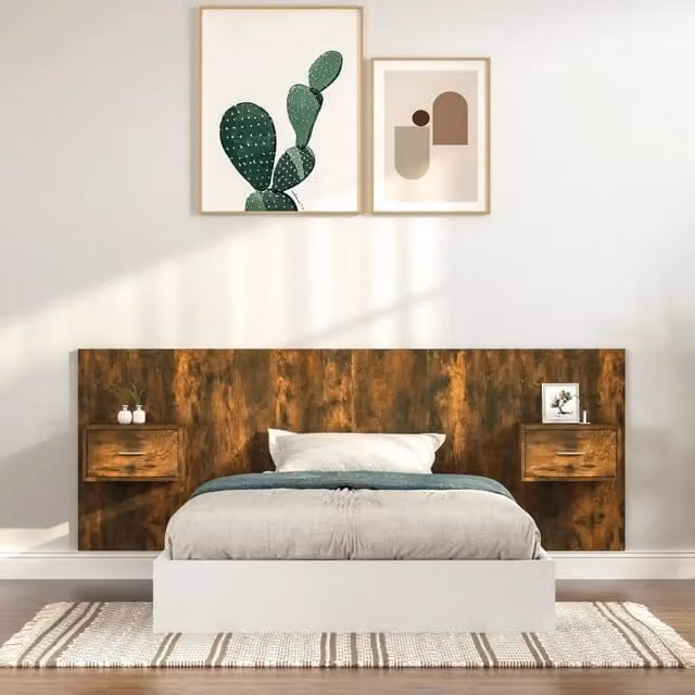 Testiera Letto con Comodini e Contenitore Design Mania in Legno Rovere Fumo L: 120 cm, P: 80 cm, H: 80 cm – 1