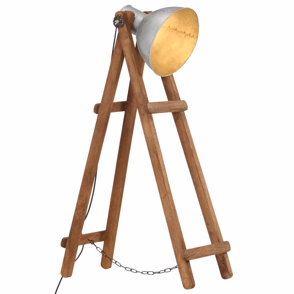 The Living Store Lampada da terra argento E27 Mango legno massello